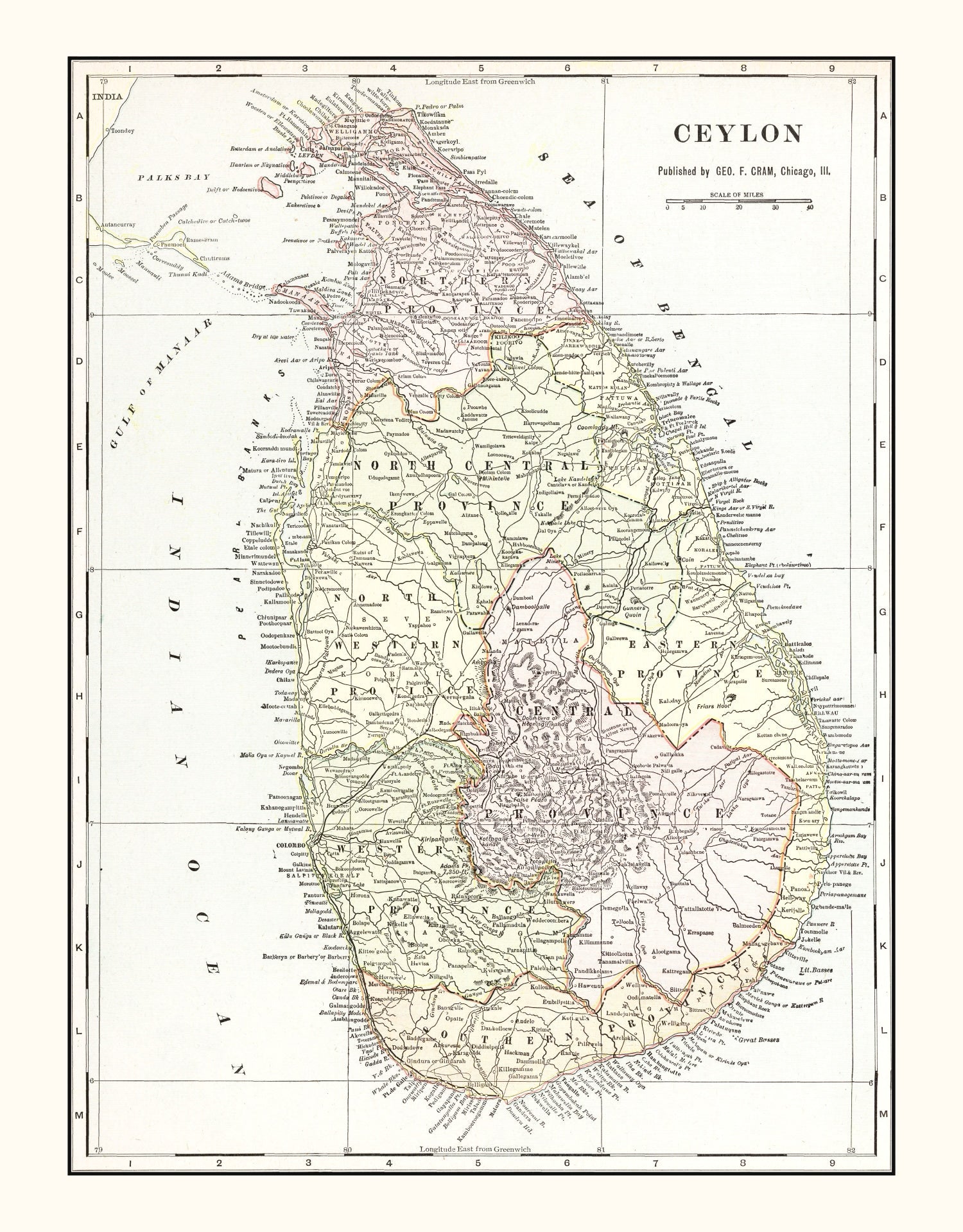 Vintage Map of Ceylon (Sri Lanka) 1901