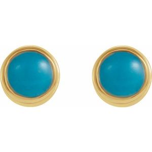 14K Yellow Gold Natural Turquoise Bezel-Set Earrings – image 2