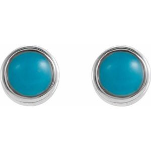 14K White Gold Natural Turquoise Bezel-Set Earrings – image 2