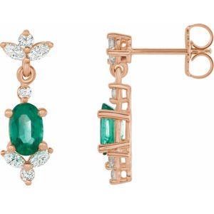 14K Rose Lab-Grown Emerald & 1/3 CTW Natural Diamond Earrings