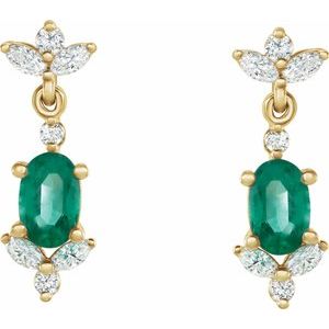 14K Yellow Gold Lab-Grown Emerald & 1/3 CTW Natural Diamond Earrings – image 2