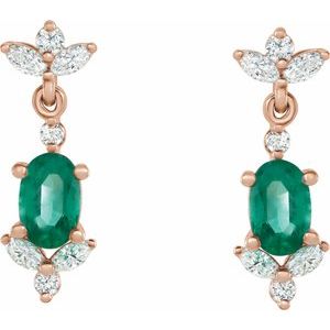 14K Rose Lab-Grown Emerald & 1/3 CTW Natural Diamond Earrings