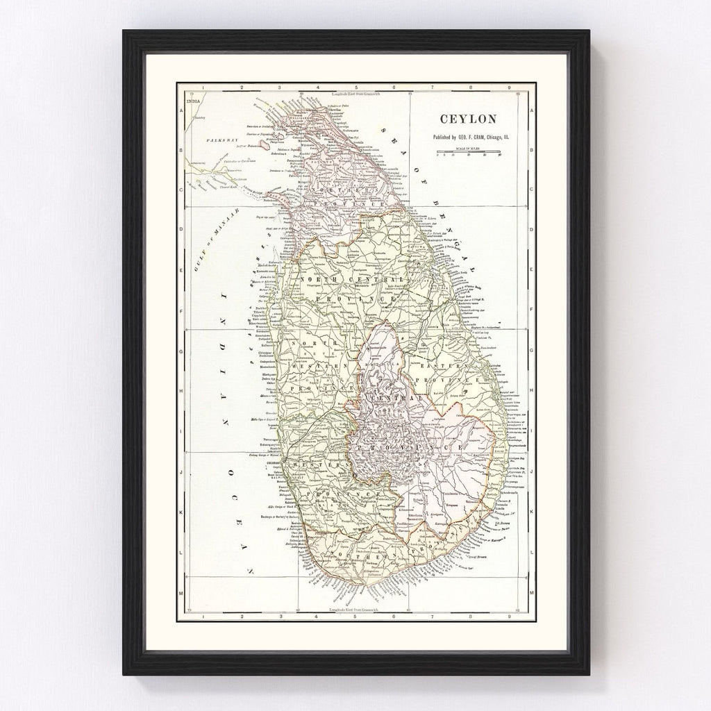 Vintage Map of Ceylon (Sri Lanka) 1901