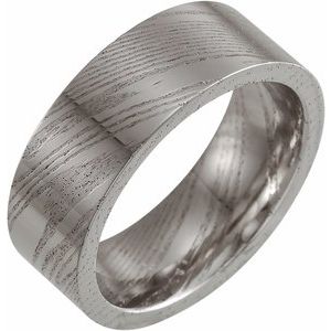 Damascus Steel 8 mm Flat Patterned Band  Size 8