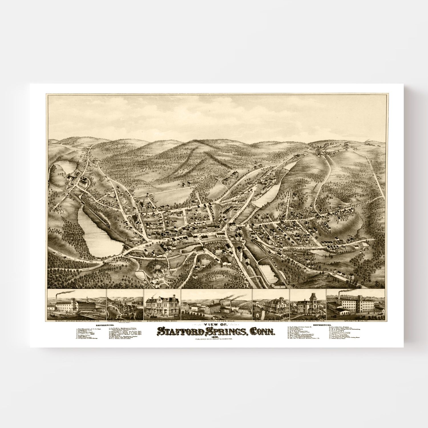 Vintage Map of Stafford Springs, Connecticut 1878