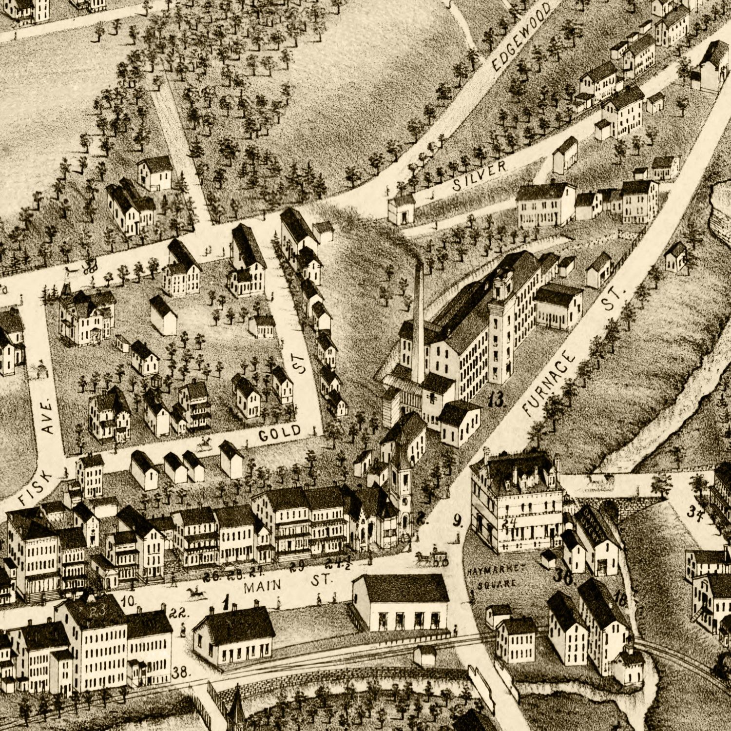Vintage Map of Stafford Springs, Connecticut 1878