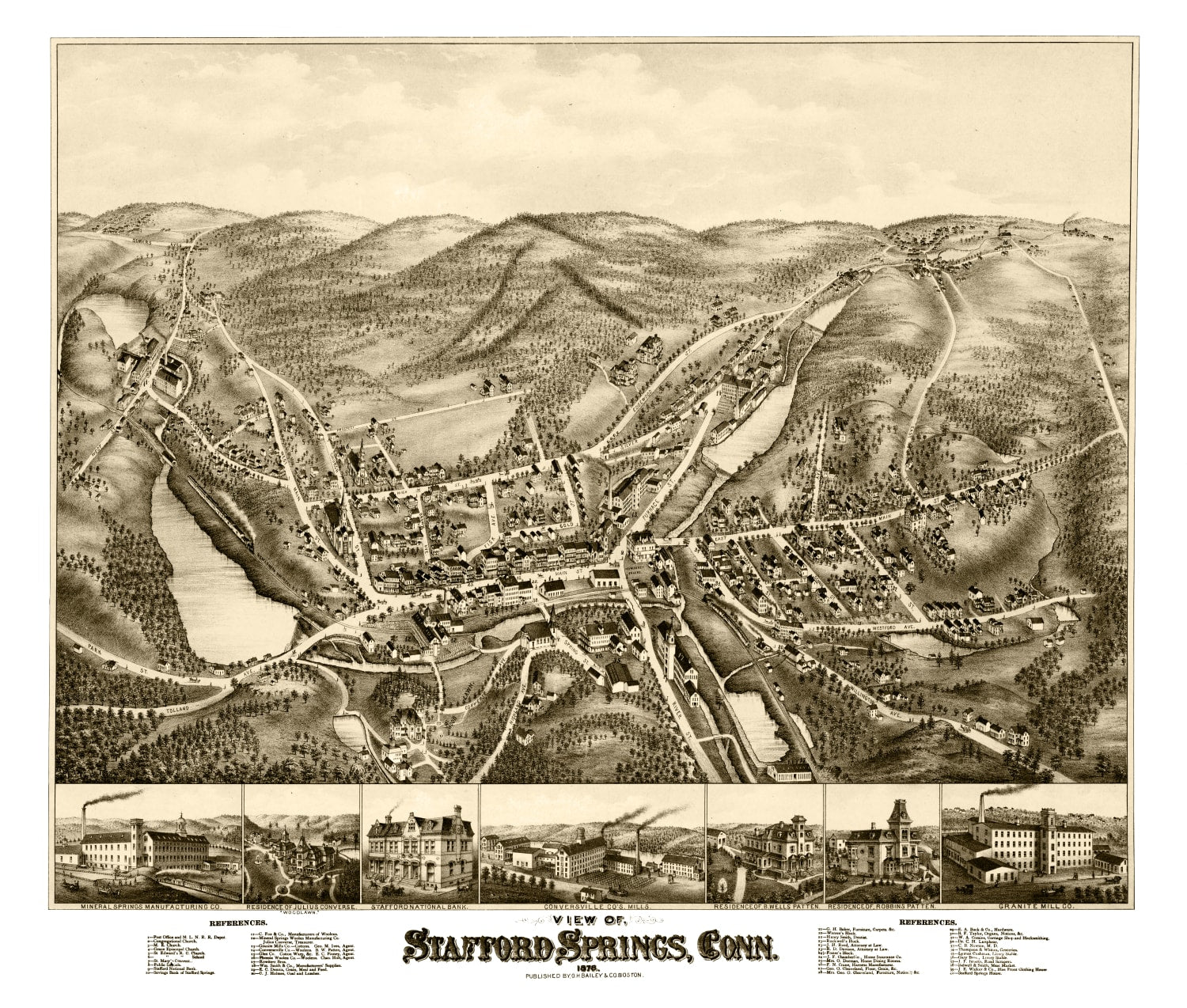 Vintage Map of Stafford Springs, Connecticut 1878