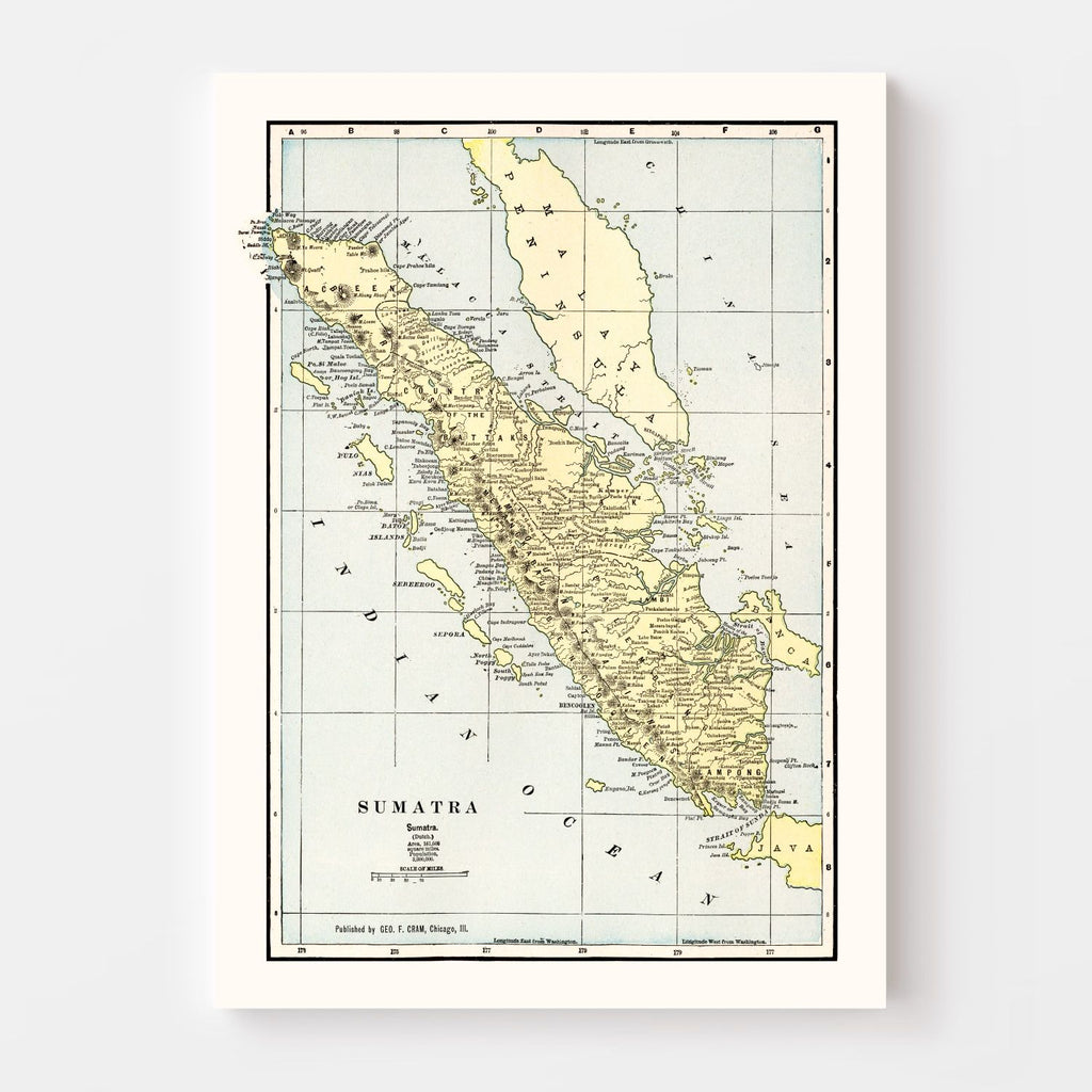 Vintage Map of Sumatra, Indonesia 1901