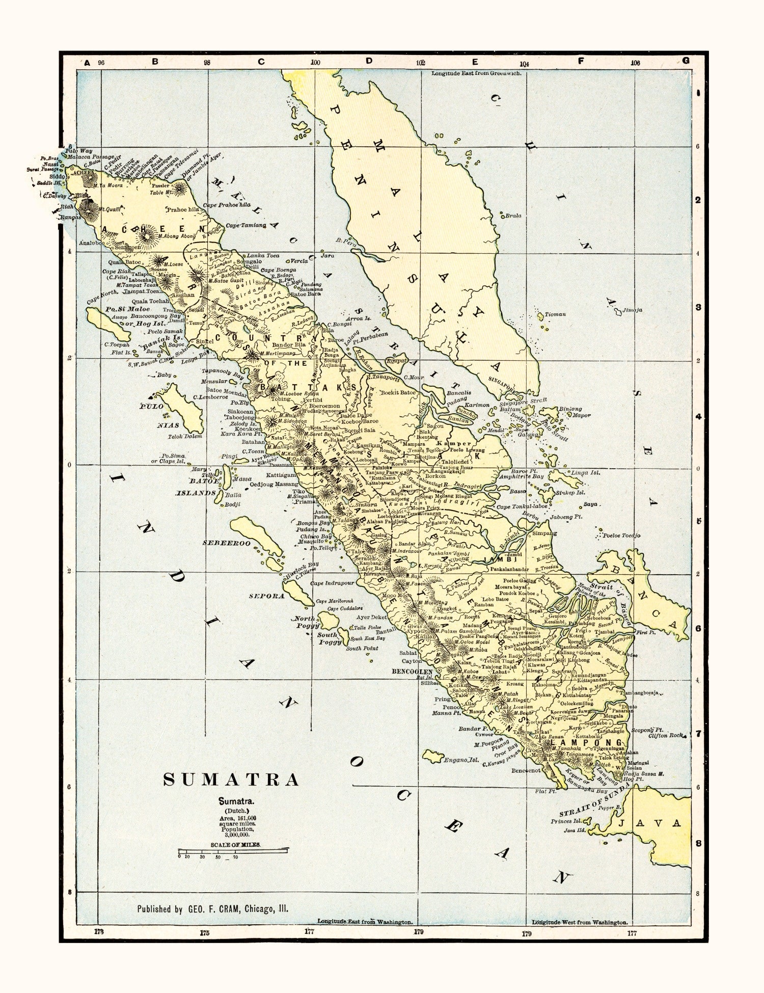 Vintage Map of Sumatra, Indonesia 1901