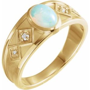 14K Yellow Gold Natural Ethiopian Opal & .05 CTW Natural Diamond Ring