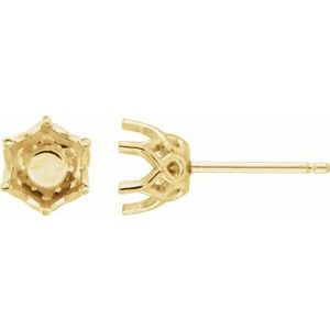 14K Yellow Gold 8 mm Round 6-Prong Earring Mounting