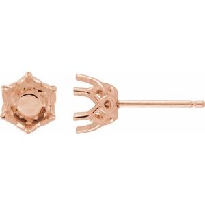 14K Rose Gold 8 mm Round 6-Prong Earring Mounting