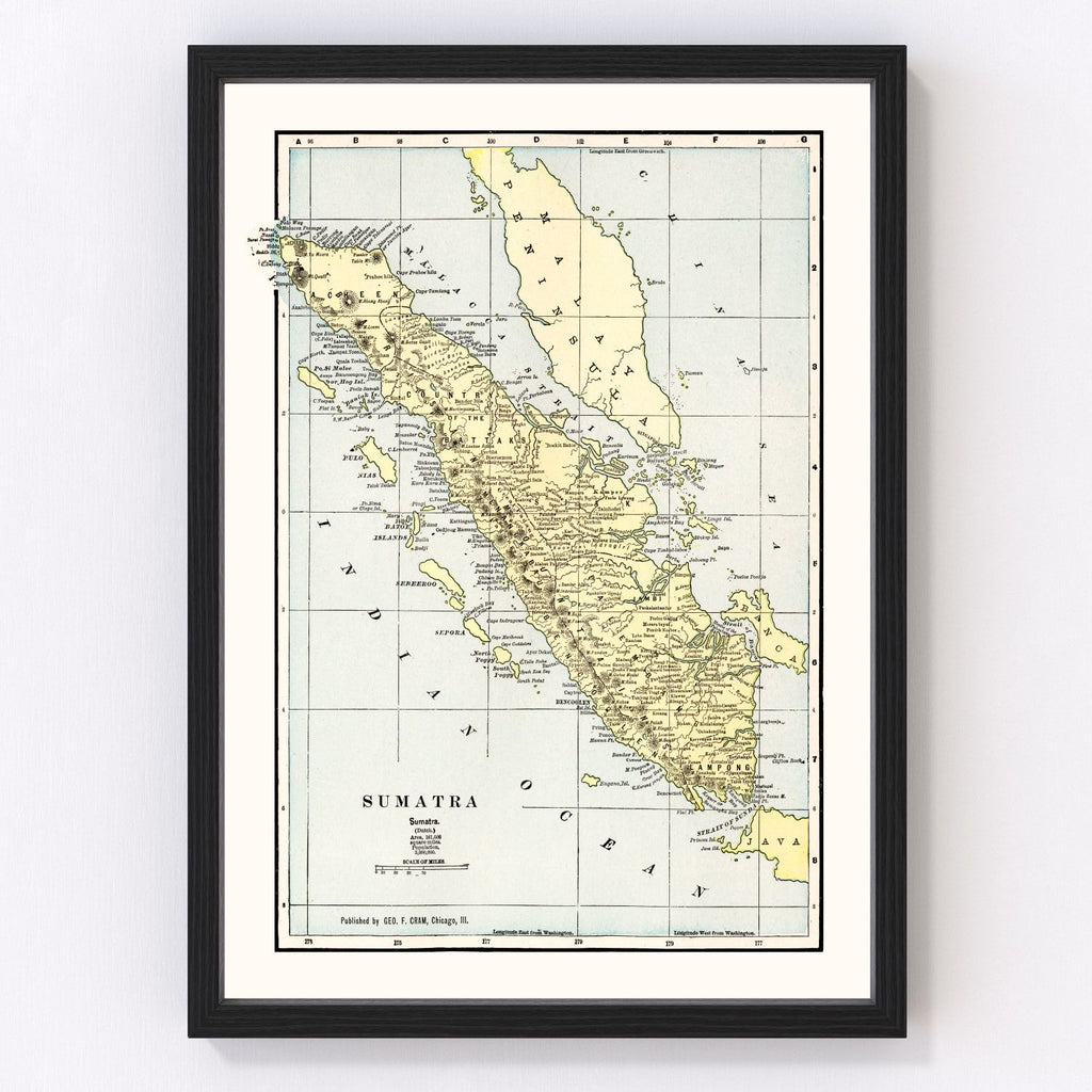 Vintage Map of Sumatra, Indonesia 1901