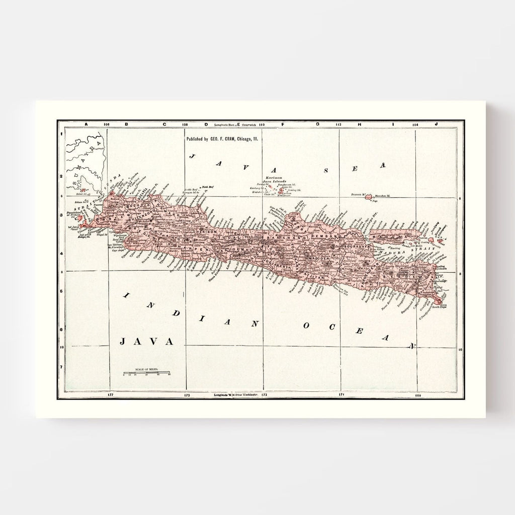 Vintage Map of Java, Indonesia 1901