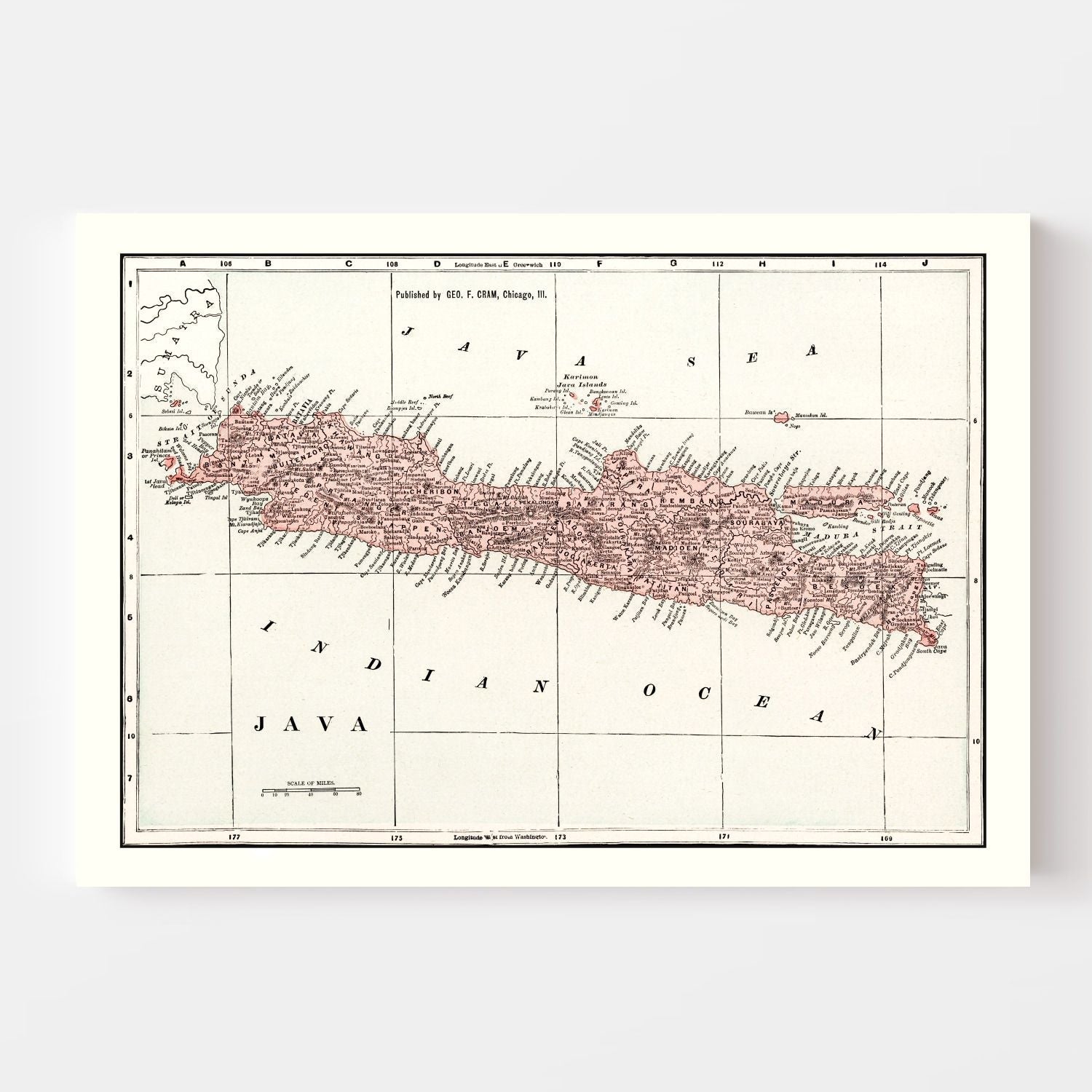 Vintage Map of Java, Indonesia 1901