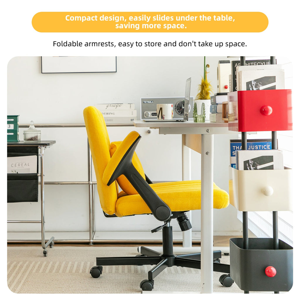 Yellow Linen Criss Cross Armrest Office Chair with Wheels - Ergonomic for Home Office, Work & Study
