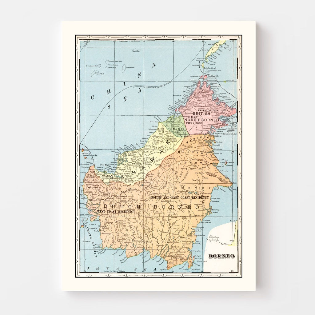 Vintage Map of Borneo, East Indies 1901