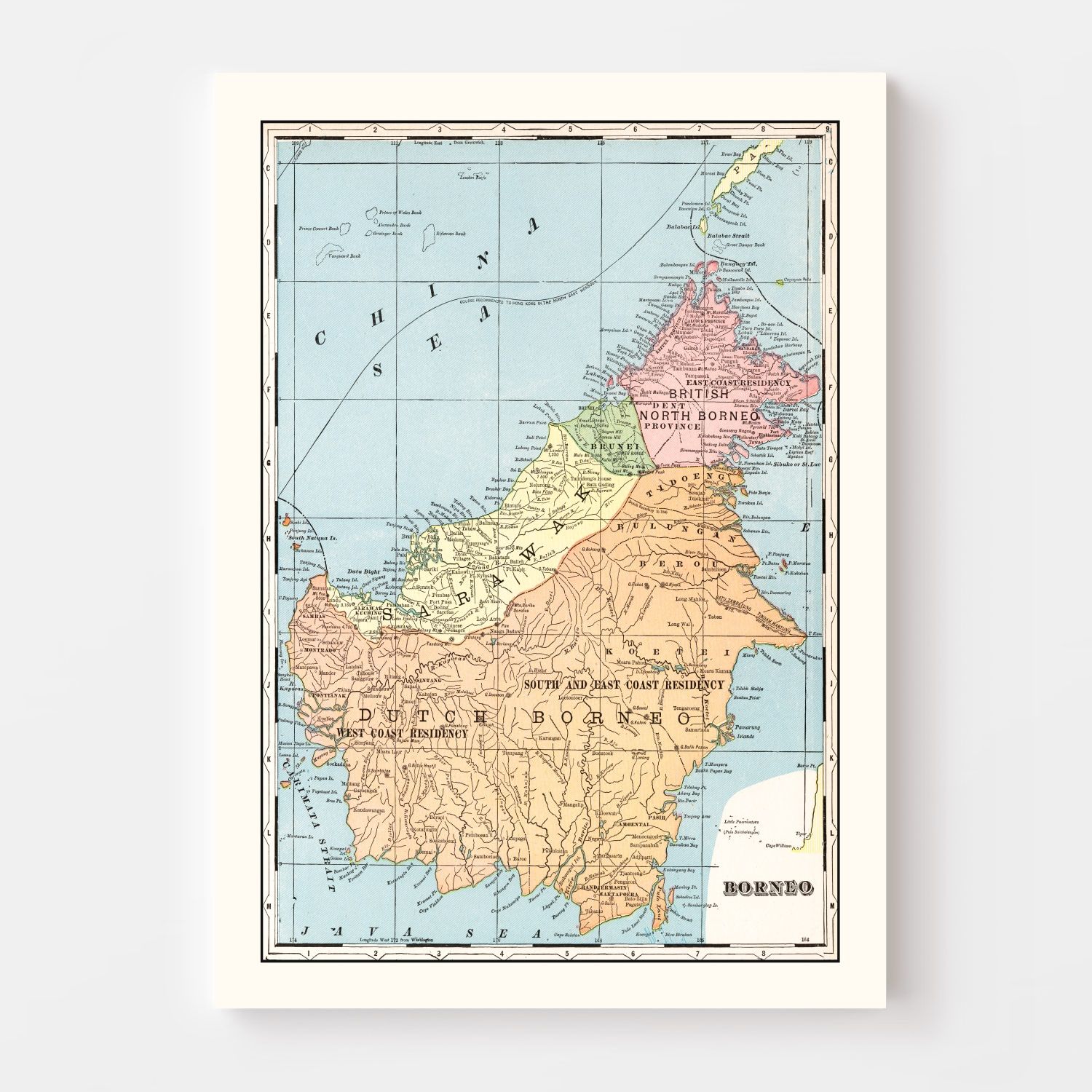 Vintage Map of Borneo, East Indies 1901