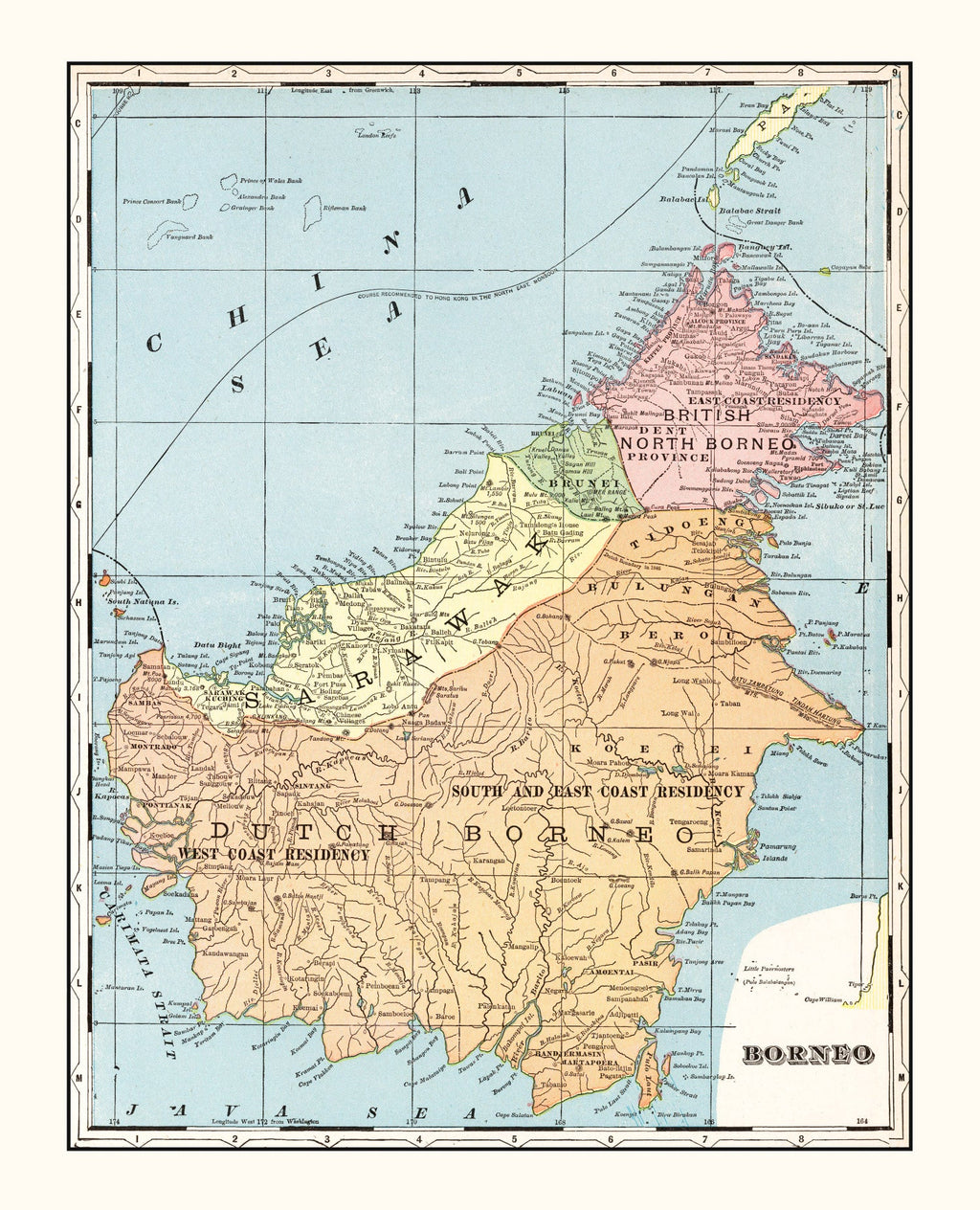 Vintage Map of Borneo, East Indies 1901