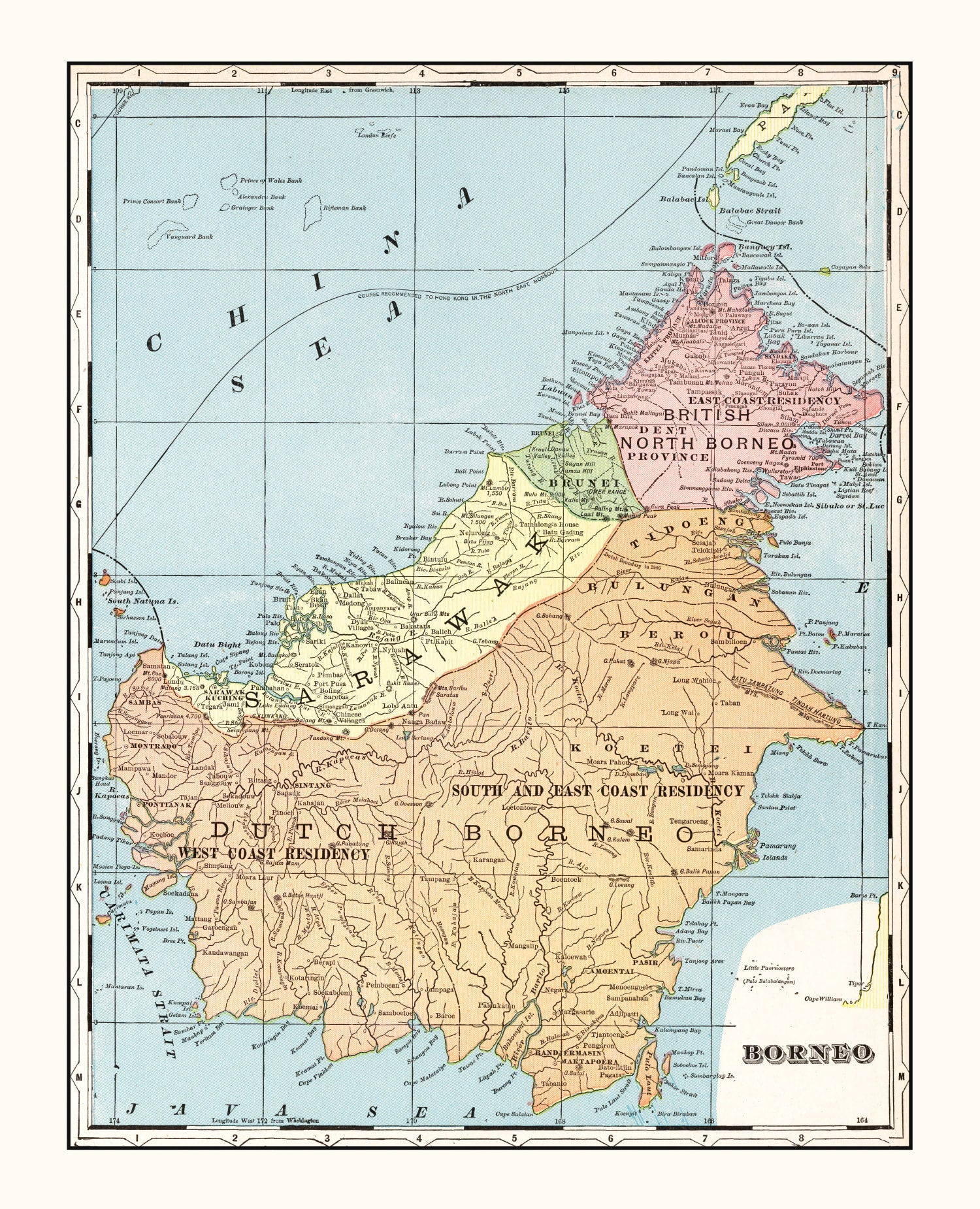 Vintage Map of Borneo, East Indies 1901