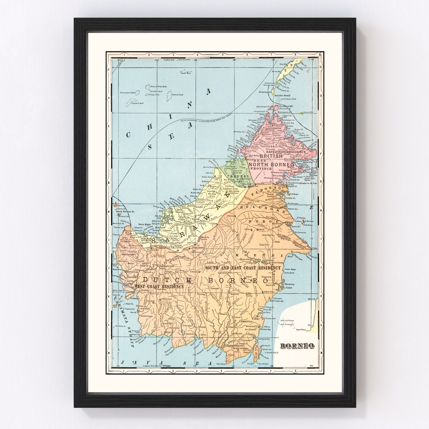 Vintage Map of Borneo, East Indies 1901