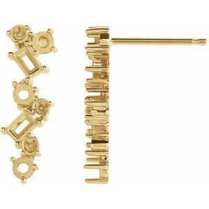 14K Yellow Gold Scattered Bar Left Earring Mounting