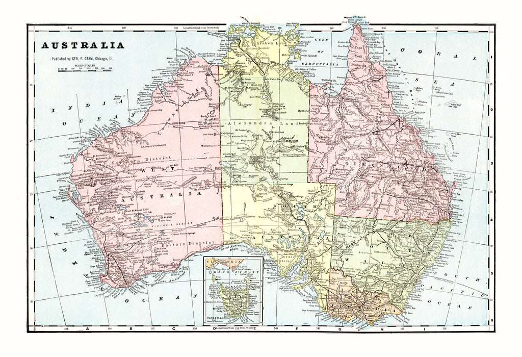 Vintage Map of Australia 1901