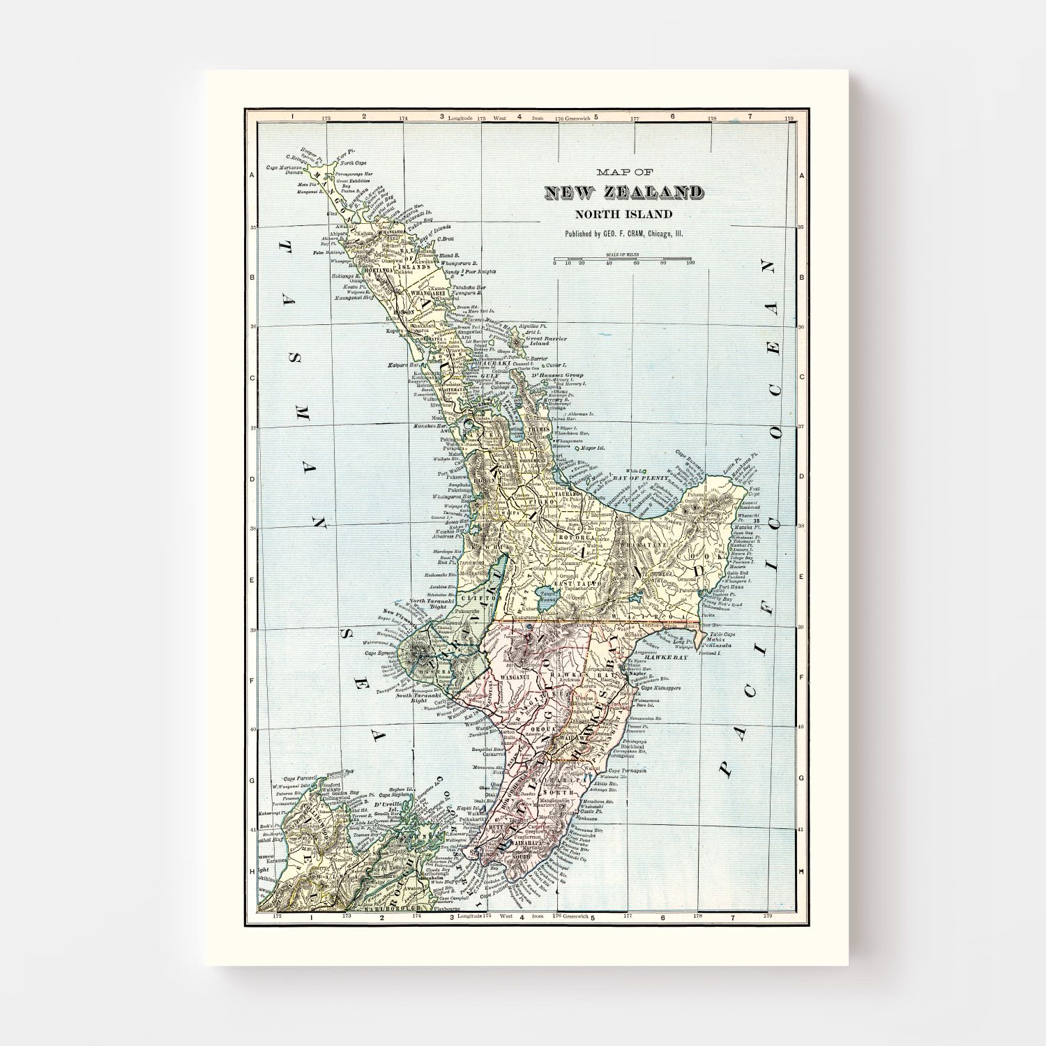 Vintage Map of New Zealand (North Island) 1901