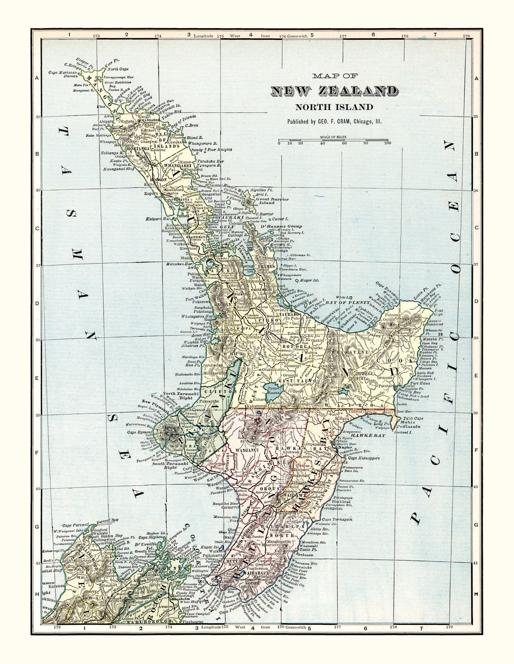 Vintage Map of New Zealand (North Island) 1901
