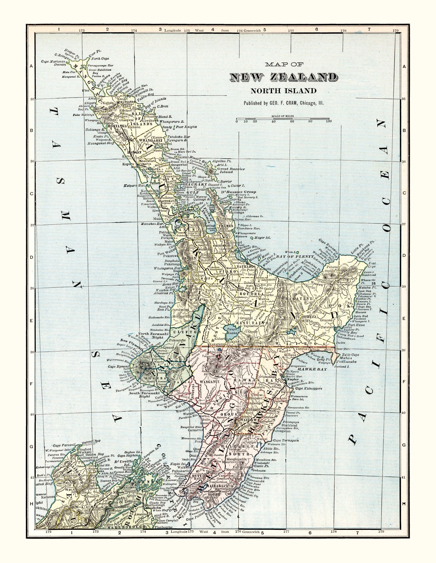 Vintage Map of New Zealand (North Island) 1901