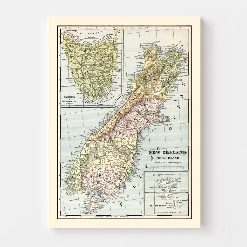 Vintage Map of New Zealand (South Island) 1901