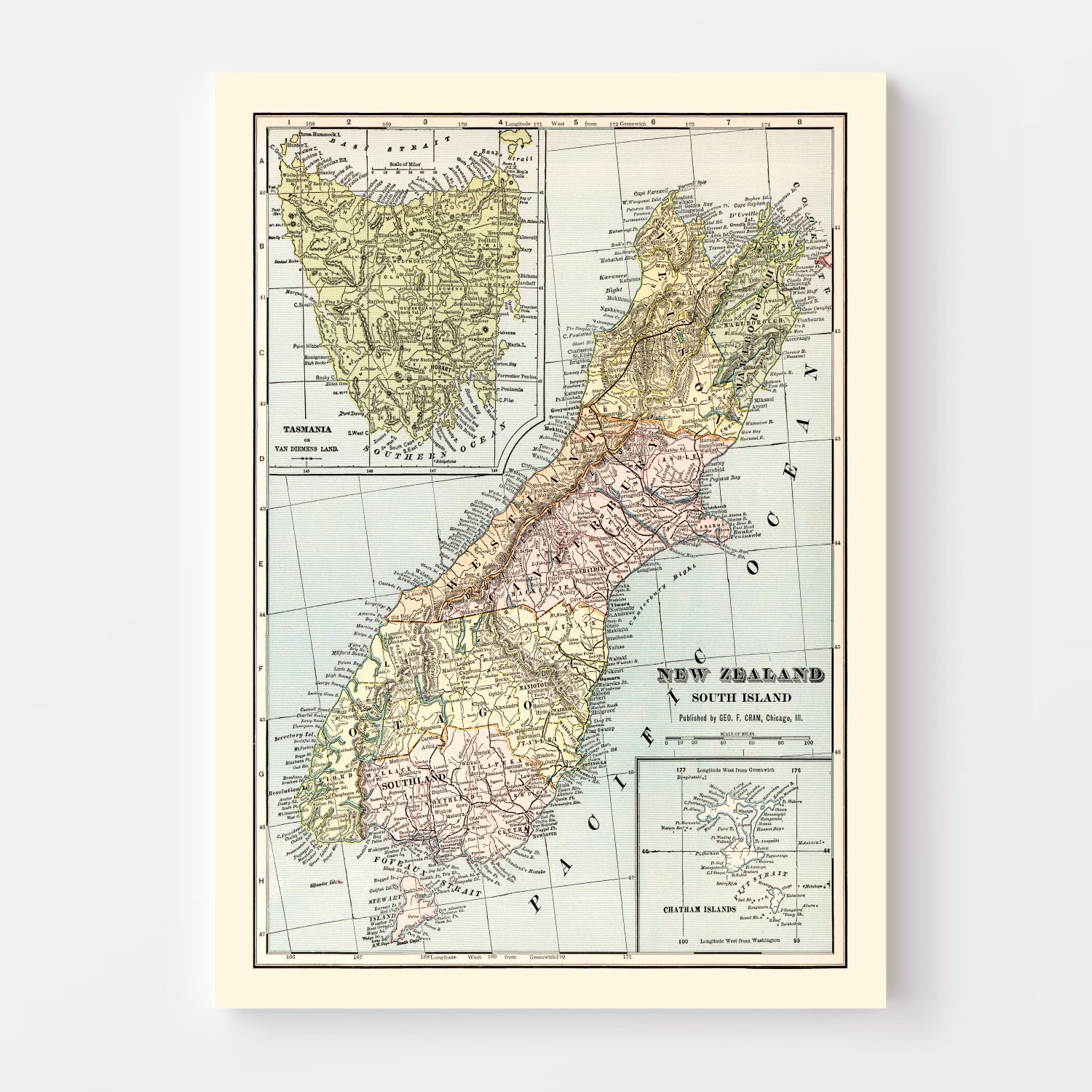 Vintage Map of New Zealand (South Island) 1901