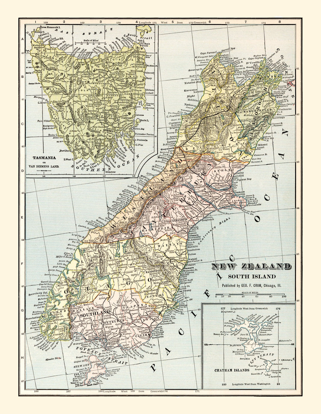 Vintage Map of New Zealand (South Island) 1901