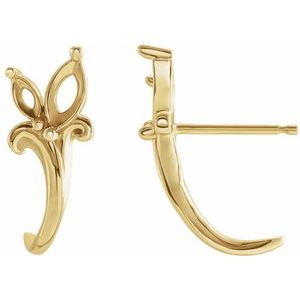 14K Yellow Gold Left Accented Floral J-Hoop Earring Mounting