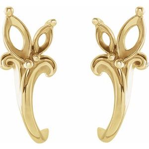 14K Yellow Gold Right Accented Floral J-Hoop Earring Mounting – image 2