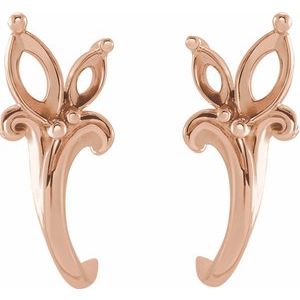 14K Rose Gold Right Accented Floral J-Hoop Earring Mounting – image 2