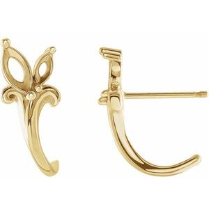14K Yellow Gold Right Accented Floral J-Hoop Earring Mounting
