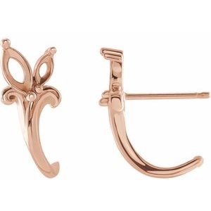 14K Rose Gold Right Accented Floral J-Hoop Earring Mounting