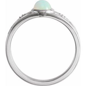 14K White Gold Natural Ethiopian Opal & .05 CTW Natural Diamond Ring