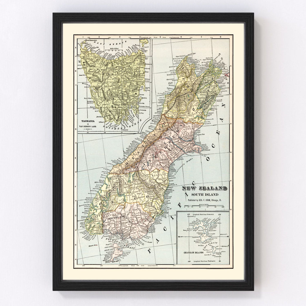 Vintage Map of New Zealand (South Island) 1901