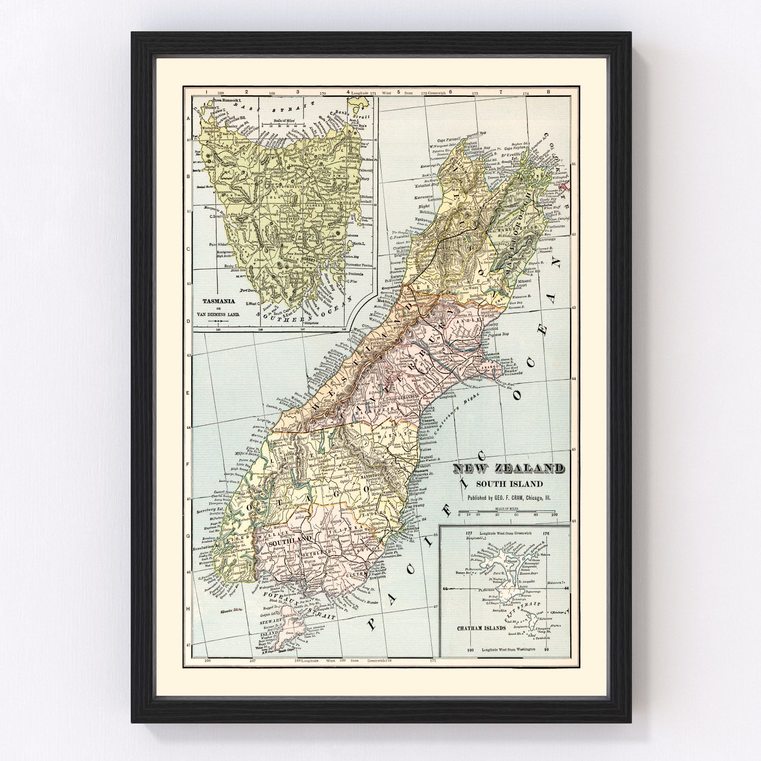 Vintage Map of New Zealand (South Island) 1901