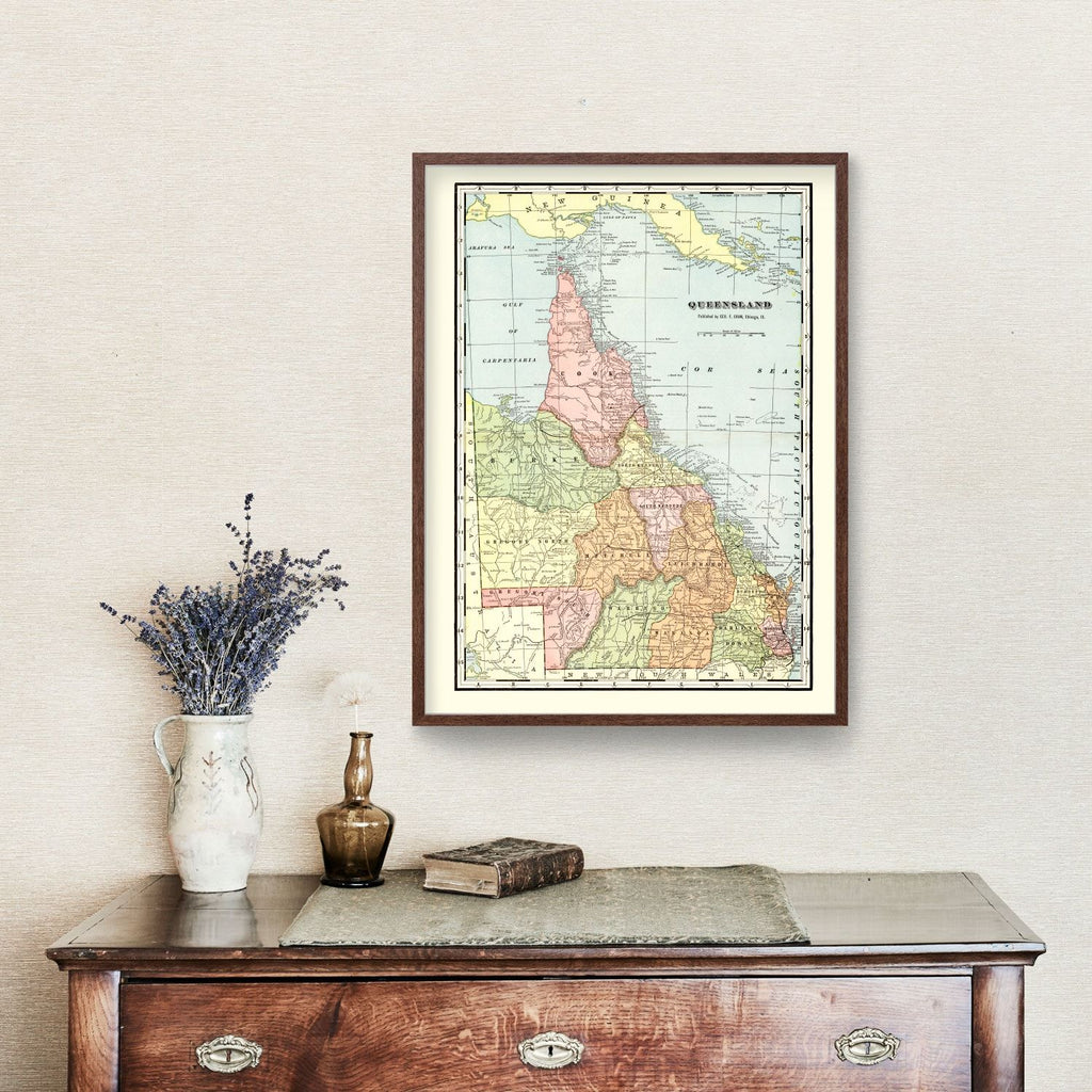 Vintage Map of Queensland, Australia 1901
