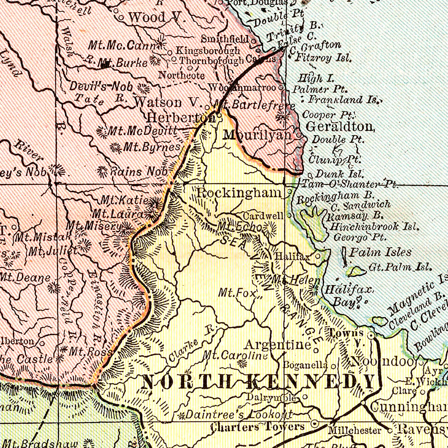 Vintage Map of Queensland, Australia 1901