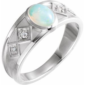 Sterling Silver Natural Ethiopian Opal & .05 CTW Natural Diamond Ring