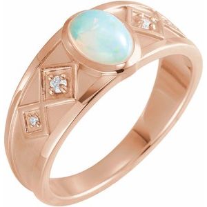 14K Rose Gold Natural Ethiopian Opal & .05 CTW Natural Diamond Ring