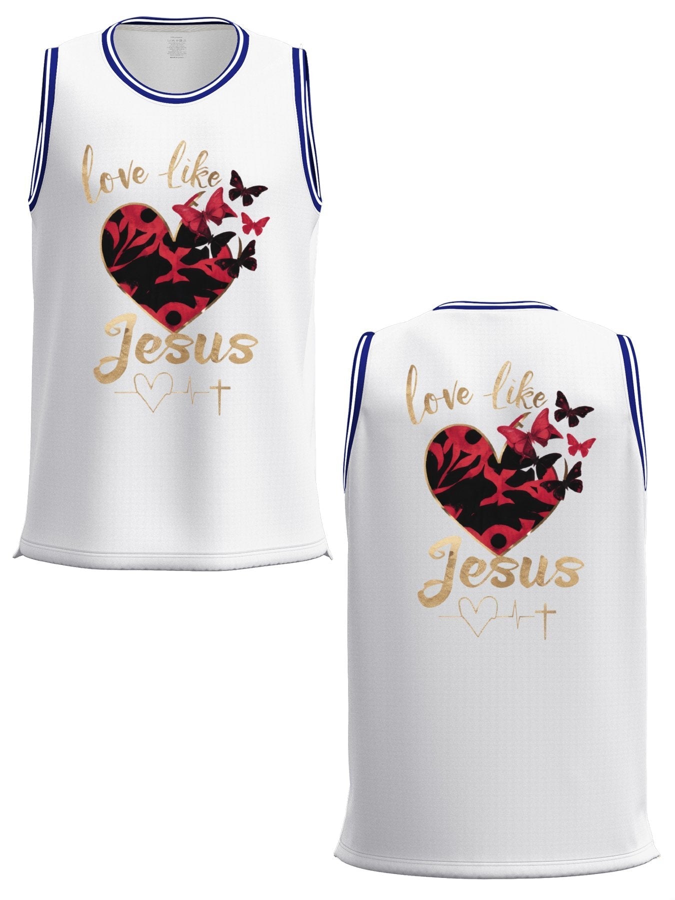 Love Like Jesus Adult White & Blue Basketball Jersey | Ships From USA
