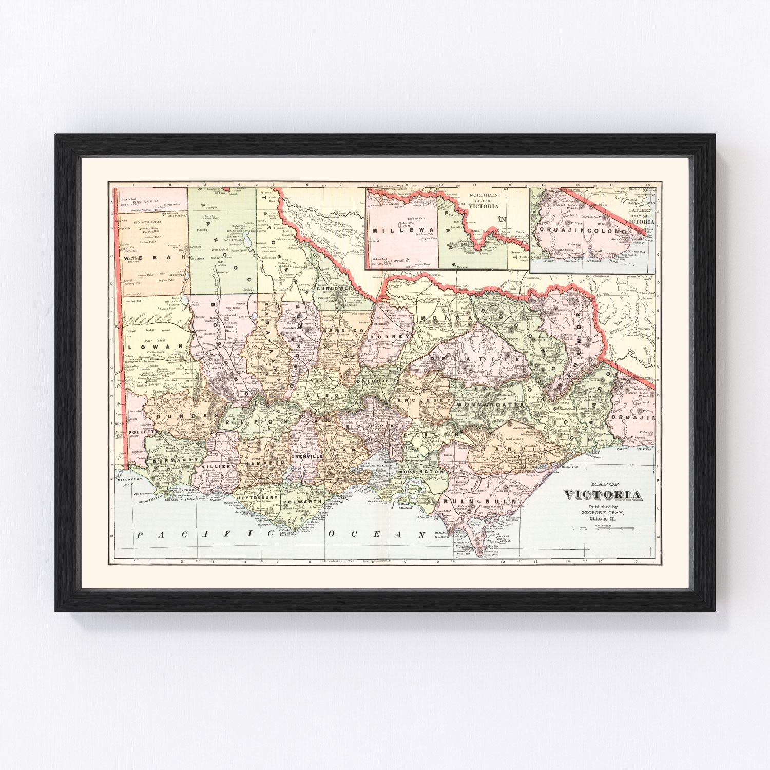 Vintage Map of Victoria, Australia 1901