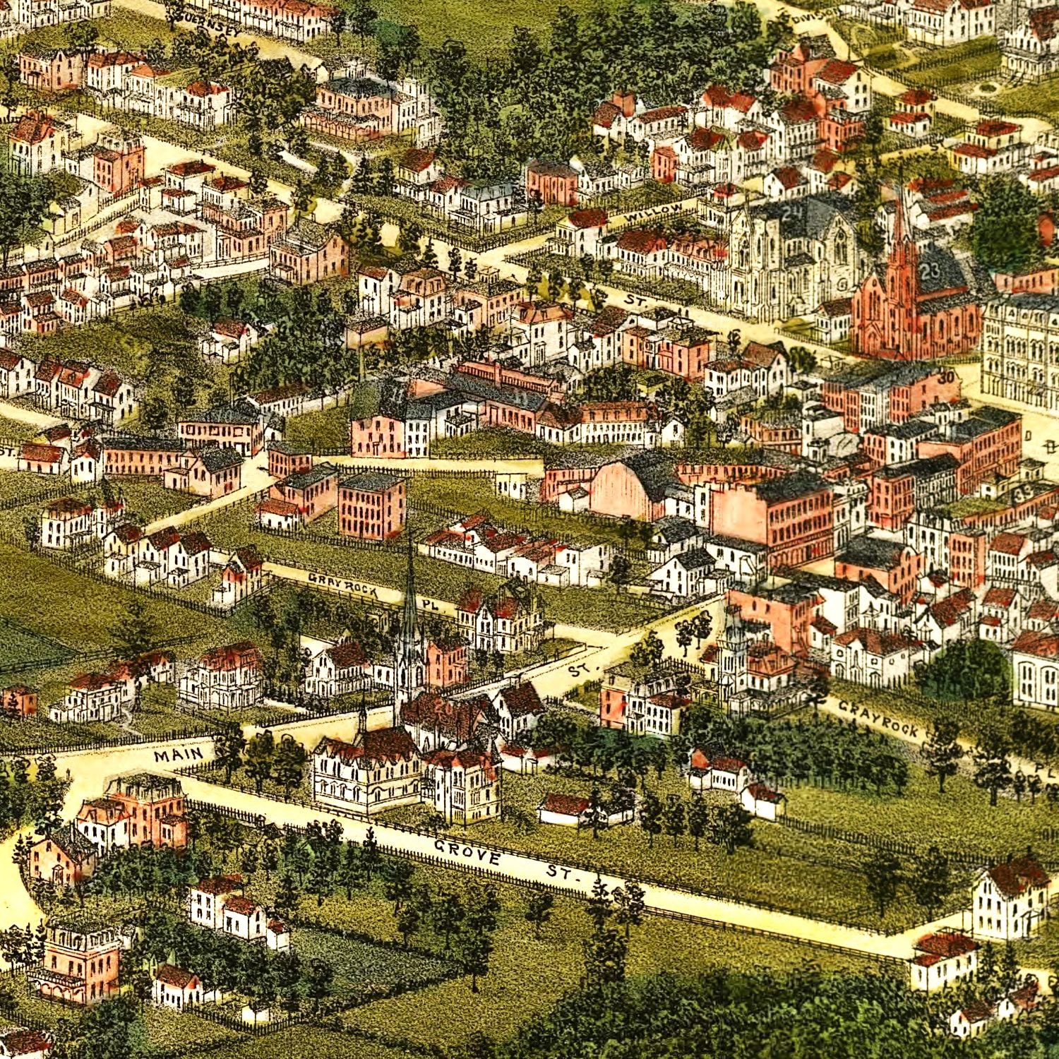 Vintage Map of Stamford, Connecticut 1883