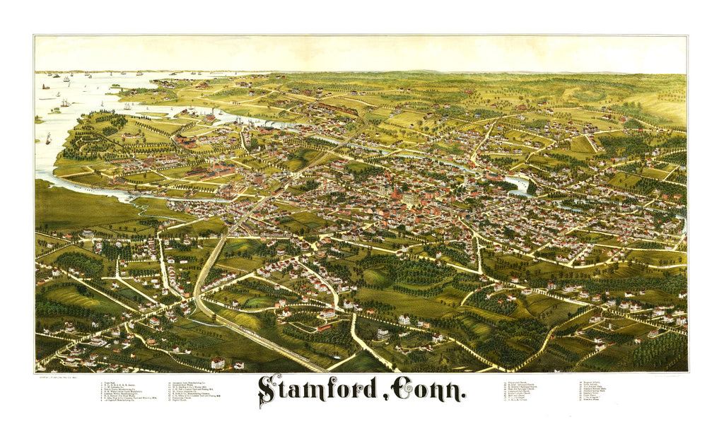 Vintage Map of Stamford, Connecticut 1883