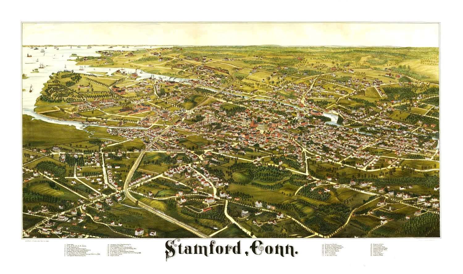 Vintage Map of Stamford, Connecticut 1883